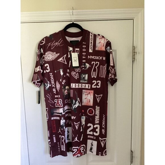 𝅺jordan All Over Print Short Sleeve Jersey Top Size: Medium Color: Burgundy - Picture 1 of 12